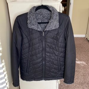 North Face black and grey fur reversible women’s jacket